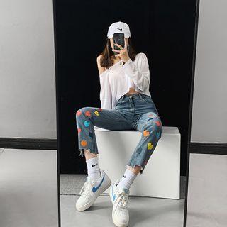 Heart-print Straight-cut Jeans