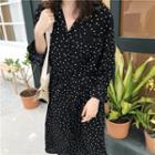 Dotted Buttoned Midi Dress With Sash Black - One Size