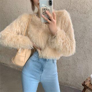 Plain Furry Long-sleeve Top