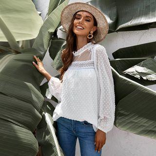 Plain Lace-trim See Through Chiffon Blouse