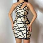 Print One Shoulder Asymmetric Sheath Dress