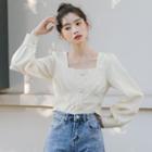 Square-neck Cropped Corduroy Blouse
