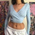Long Sleeve V-neck Heart Pointelle Knit Crop Top
