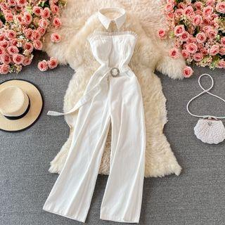 Frilled Bandeau Jumpsuit With Collar