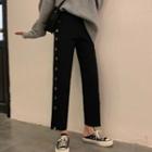 Button-up Straight-cut Knit Pants