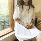 Plain Puff Elbow-sleeve A-line Dress