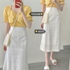 Short-sleeve Blouse / Embroidered Midi Skirt