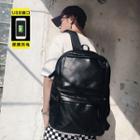 Plain Faux Leather Backpack Black - One Size