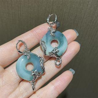 Gemstone Dragon Drop Earring 1 Pair - Silver - One Size