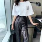 Short-sleeve Pocket T-shirt / Metallic Pants