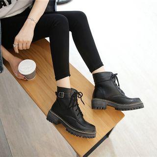 Buckled Lace-up Short Boots