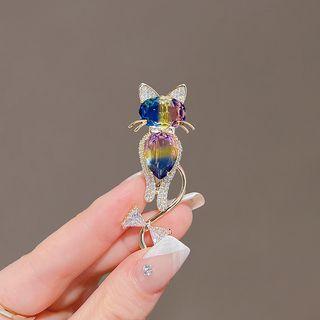 Cat Rhinestone Alloy Brooch Gold - One Size