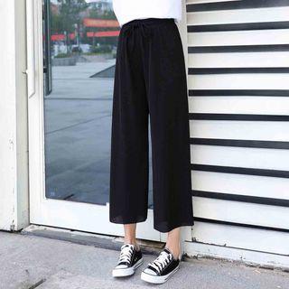 Plain Drawstring-waist Cropped Straight Leg Pants