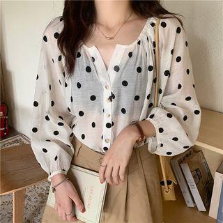 V-neck Dotted Oversize Blouse