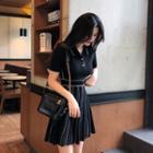 Short-sleeve Contrast Trim A-line Mini Knit Polo Dress
