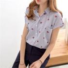 Cap-sleeve Fruit-pattern Stripe Shirt