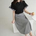 Mesh-sleeve Check-detail T-shirt