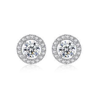 Sterling Silver Fashion Geometric Round Cubic Zirconia Stud Earrings Silver - One Size