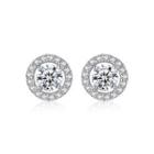 Sterling Silver Fashion Geometric Round Cubic Zirconia Stud Earrings Silver - One Size