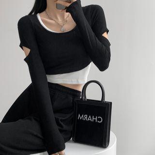 Cutout Mock Two-piece Crop T-shirt In 5 Colors