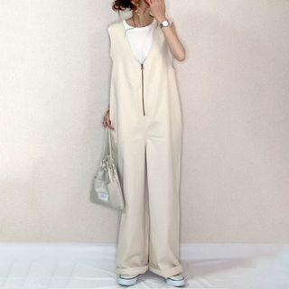 Sleeveless Half-zip Wide Leg Jumpsuit