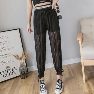 High-waist Lettering Sheer Mesh Harem Pants