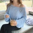 Off-shoulder Cropped Open-knit Top