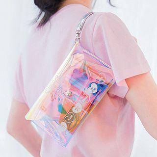 Lettering Holographic Pvc Pouch Pink & Blue - One Size