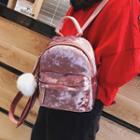 Velvet Backpack With Pom Pom Charm