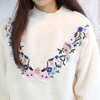 Floral-embroidered Sherpa-fleece Sweater