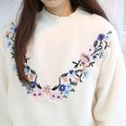 Floral-embroidered Sherpa-fleece Sweater