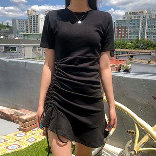 Drawstring Shirred Mini Dress