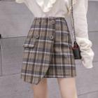 Asymmetrical Plaid Mini Pencil Skirt