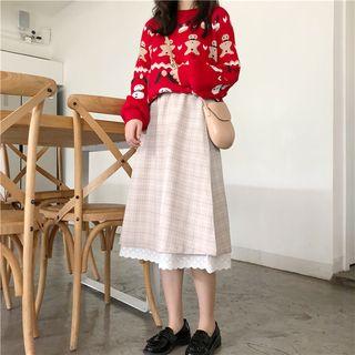 Plaid Layered A-line Midi Skirt As Shown In Figure - One Size