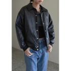 Collared Faux-leather Blouson Jacket