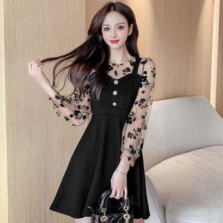 Flower Mock Two-piece A-line Dress