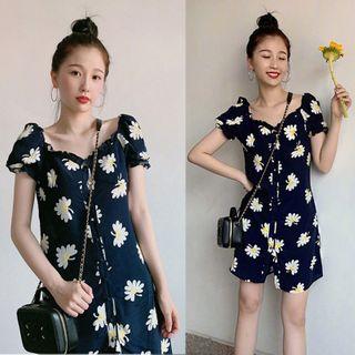 Short-sleeve Floral Print Ruffled Playsuit