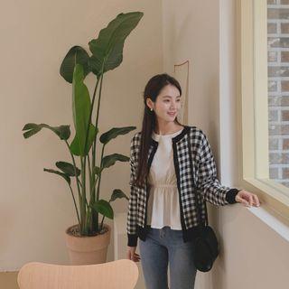 Checked Ringer Knit Cardigan Black - One Size