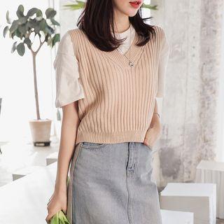 Tie-back Cropped Rib-knit Vest
