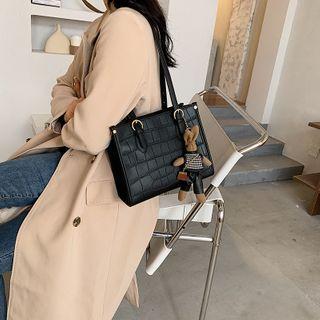 Faux Croc Grain Shoulder Tote Bag