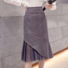 High-waist Asymmetric Plaid Mesh Skirt