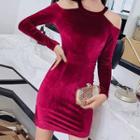 Cold Shoulder Long-sleeve Velvet Sheath Dress