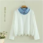Mock Two-piece Collared Sweatshirt White - One Size