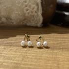 Cherry Faux Pearl Earring 1 Pair - S925 Silver - Gold & White - One Size