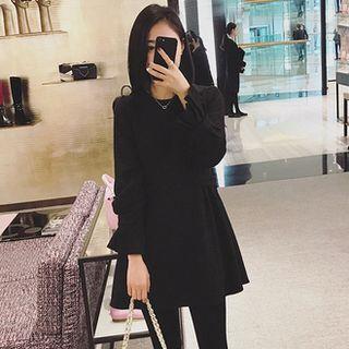 Plain Long-sleeve Mini A-line Dress