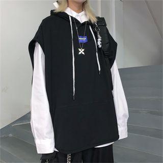 Front Pocket Sleeveless Hooded Top
