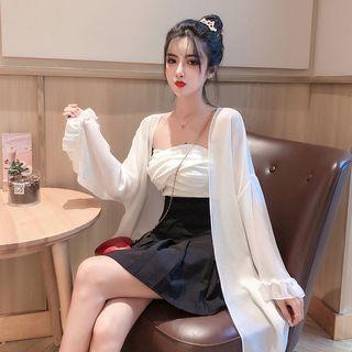 Tube Top / Bell-sleeve Light Jacket / Mini Pleated Skirt / Set