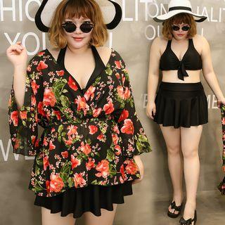 Set: Swim Top + Skirt + Floral Cover