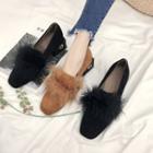 Square-toe Block Heel Furry Loafers
