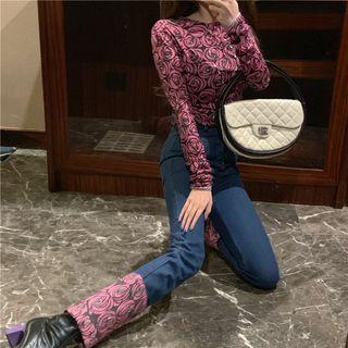 Rose Print Long-sleeve Slim-fit Top / Rose Print Slim-fit Jeans